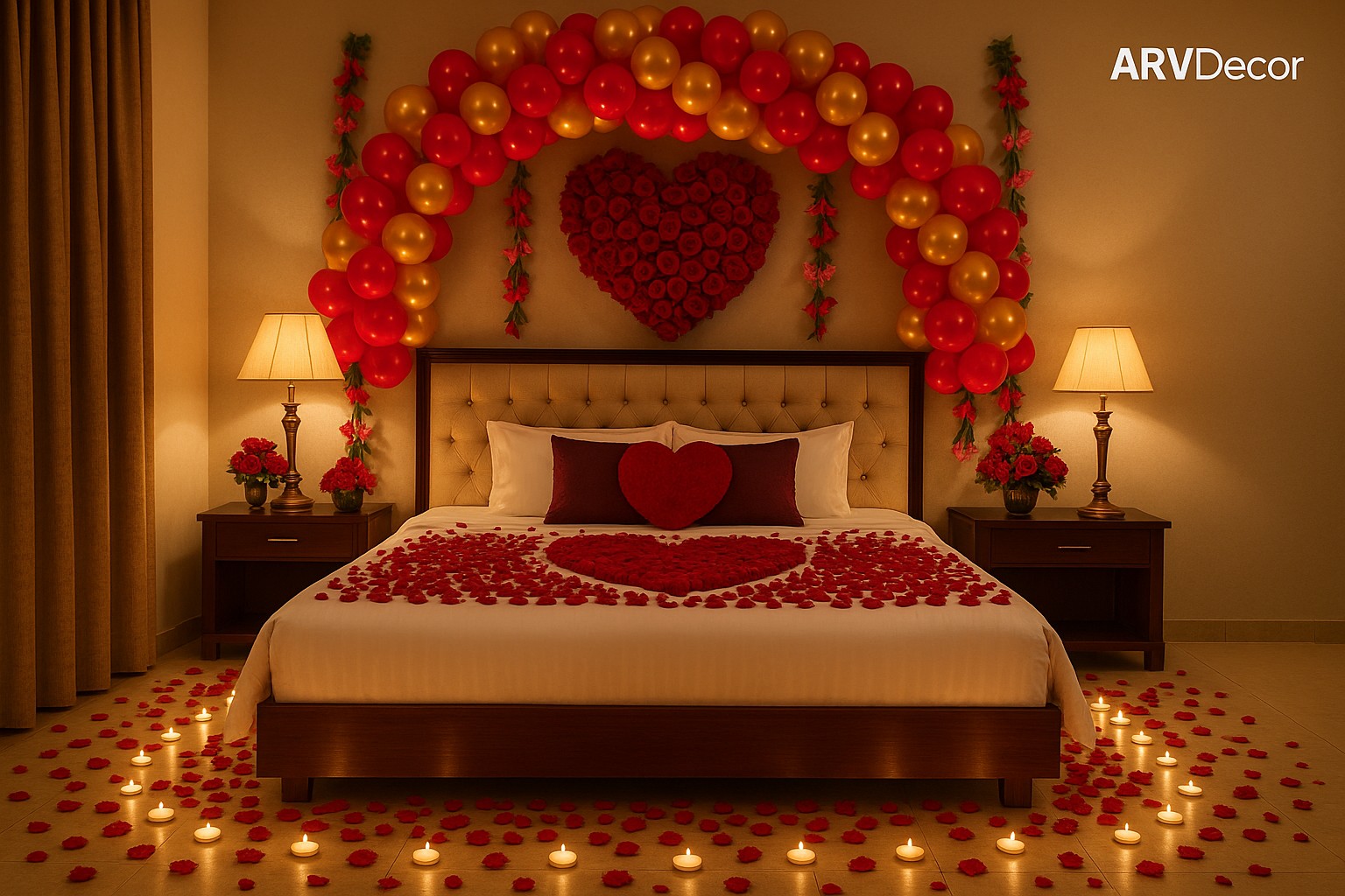 Anniversary room decoration and first night room decoration at home