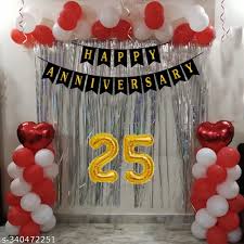 25th Anniversary Red and White Balloon Decor with Gold Number Backdrop