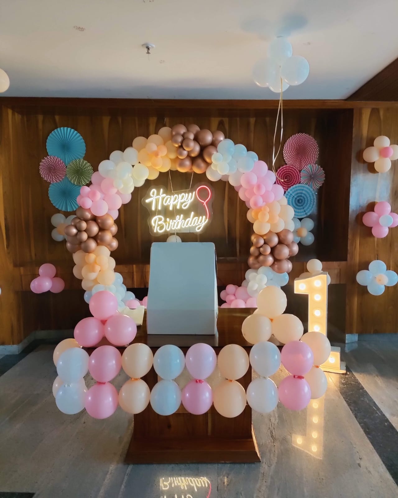 Pastel Balloon Arch Kids Birthday Decor with LED Number and Happy Birthday Neon Sign