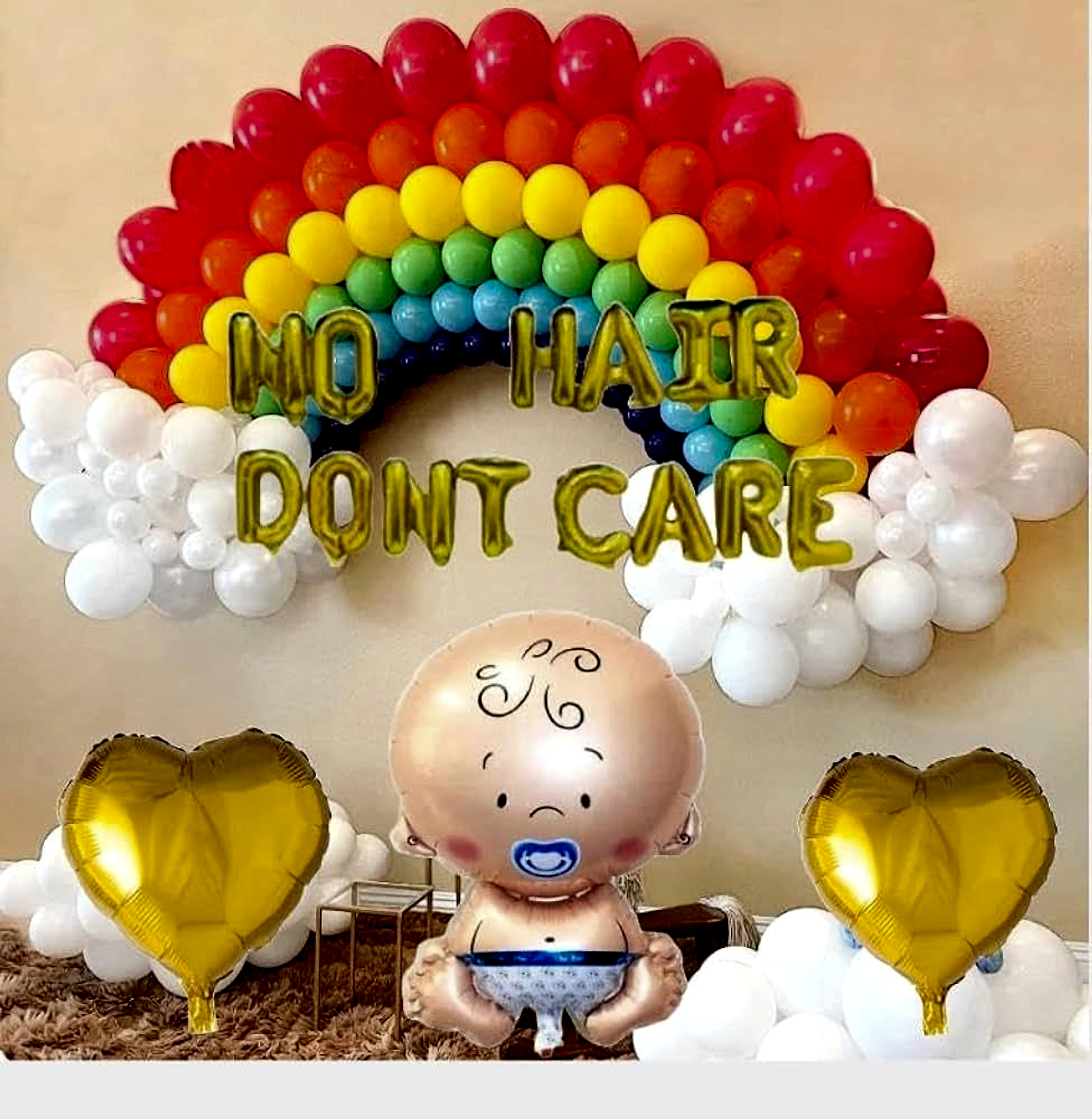 Rainbow Baby Shower Decor With Balloon Arch And Gold Accents - welcome baby decoration by ARV Decor