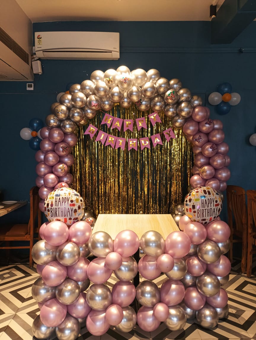 Metallic Silver & Pink Arch Birthday Backdrop – birthday decoration by ARVDecor