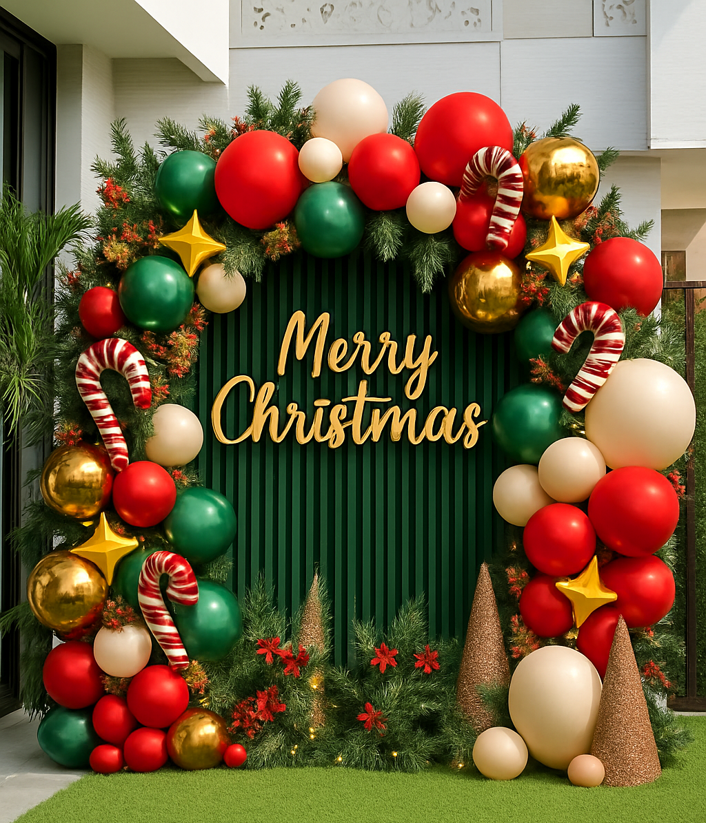 Merry Christmas Premium Balloon Arch – balloon and flower decoration by ARVDecor