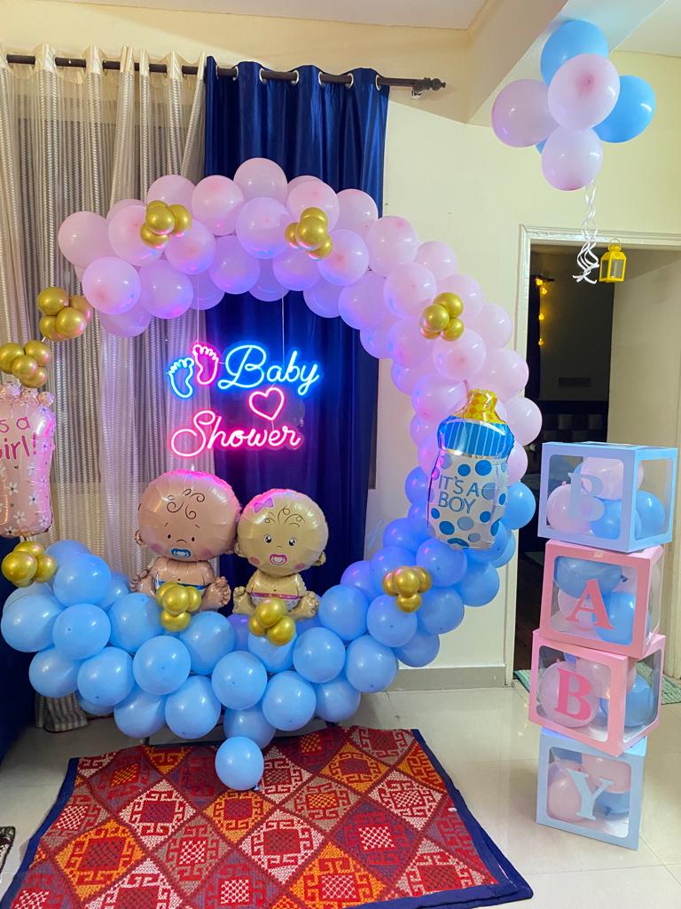 Blue & Pink Ring Baby Shower at Home – welcome baby decoration by ARVDecor