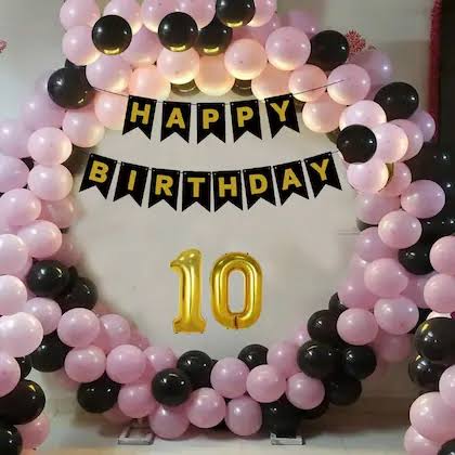 Pink & Black Ring with 10 Number – balloon and flower decoration by ARVDecor
