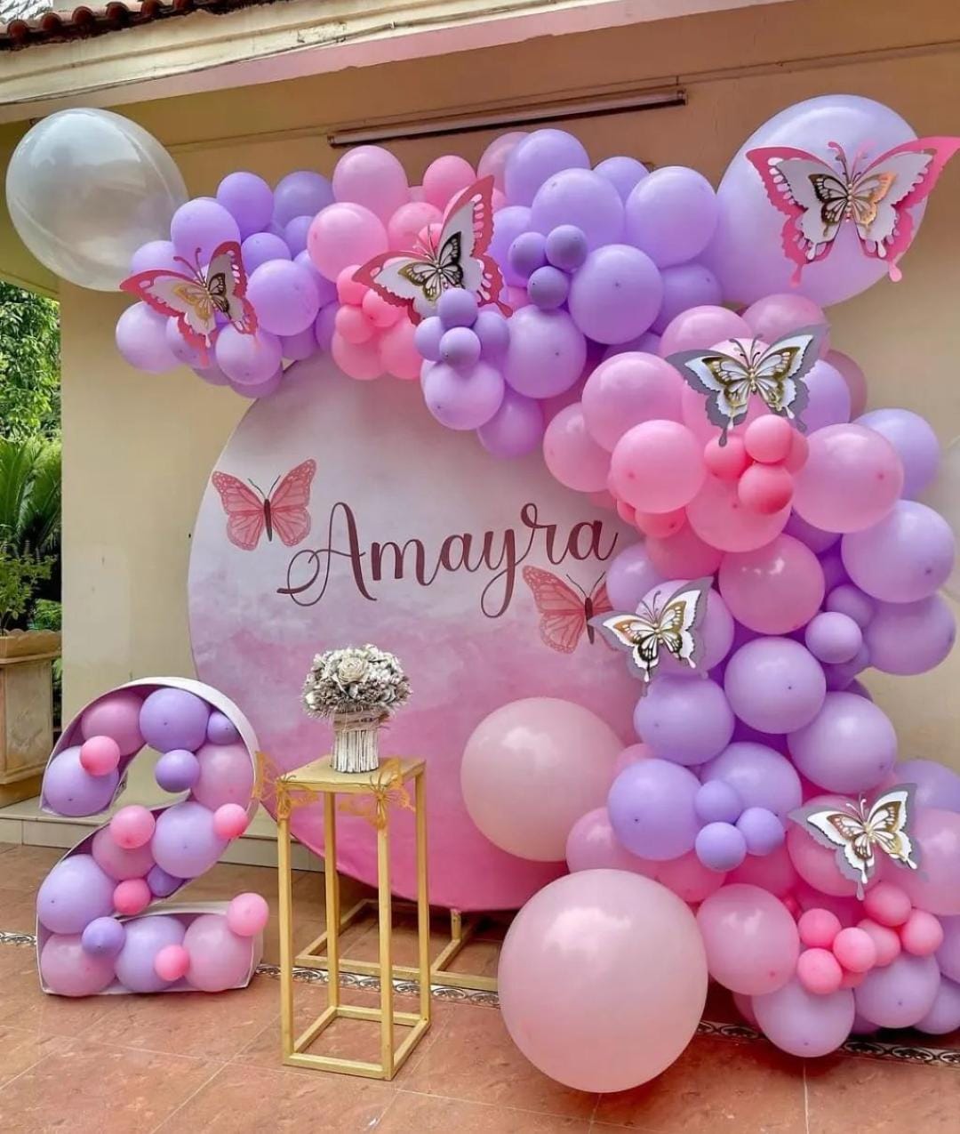 Butterfly Pastel Round Backdrop – balloon and flower decoration by ARVDecor