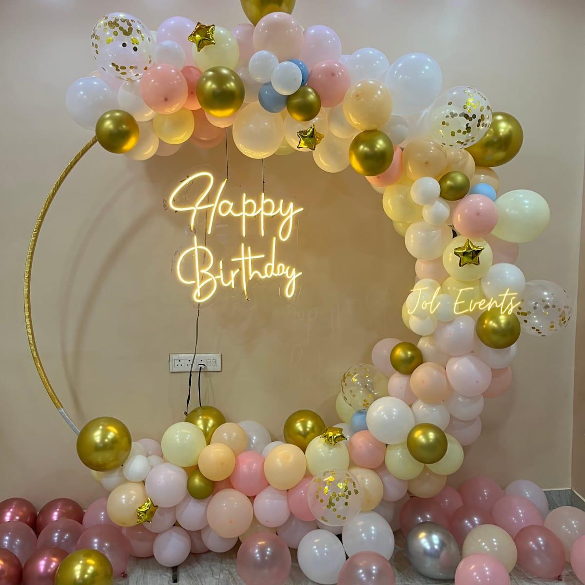 Pastel Gold Ring Happy Birthday Setup – birthday decoration by ARVDecor