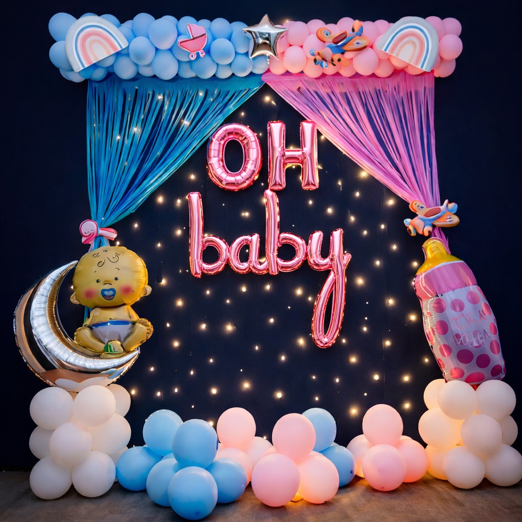 Oh Baby Curtain Decoration – welcome baby decoration by ARVDecor
