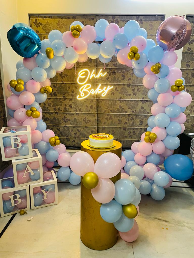 Pink Blue Golden Baby Shower Setup – welcome baby decoration by ARVDecor