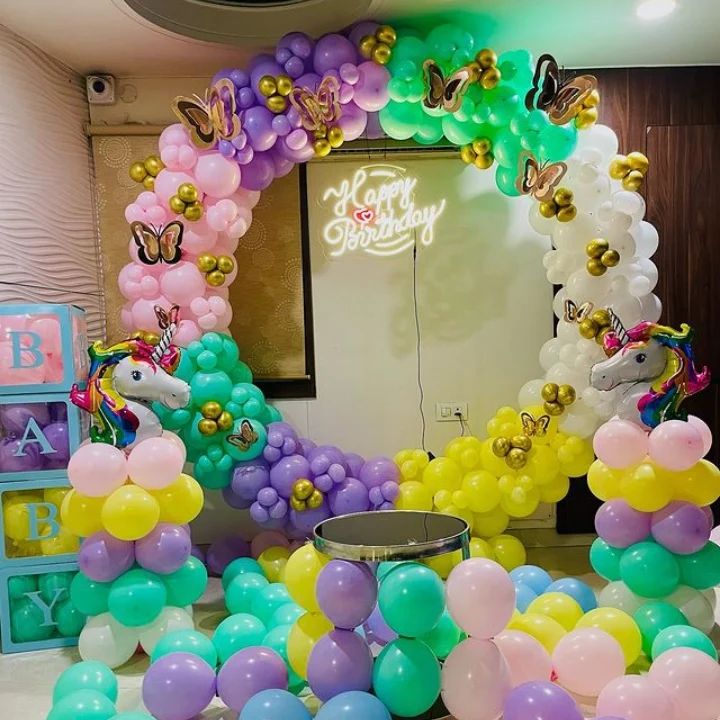 Unicorn Rainbow Ring Setup – balloon and flower decoration by ARVDecor