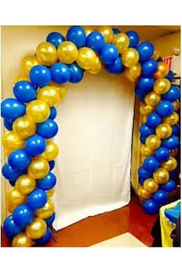 Blue & Golden Entrance Arch Decoration – balloon and flower decoration by ARVDecor