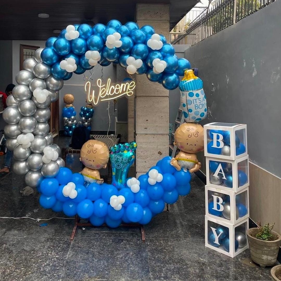 Blue & Silver Baby Boy Welcome Decor – welcome baby decoration by ARVDecor