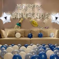 Blue Silver Anniversary Room Setup – anniversary room decoration by ARVDecor