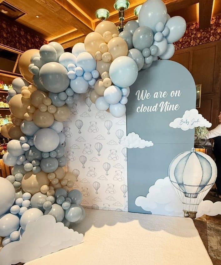 Blue Beige Cloud Baby Shower Setup – welcome baby decoration by ARVDecor