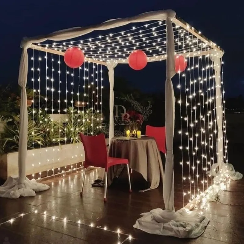 Rooftop Cabana Candlelight Dinner – balloon and flower decoration by ARVDecor