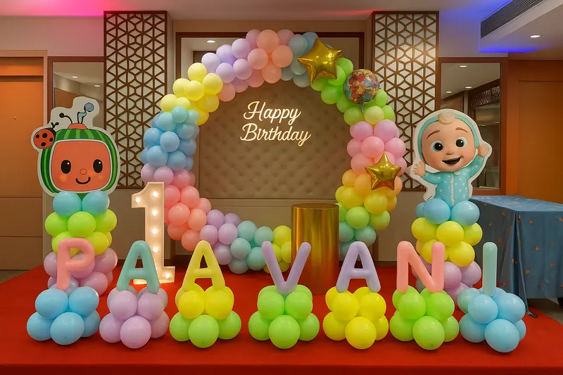 Pastel Cocomelon Ring Setup – balloon and flower decoration by ARVDecor