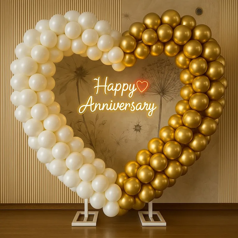 Golden White Heart Anniversary Decoration – anniversary room decoration by ARVDecor