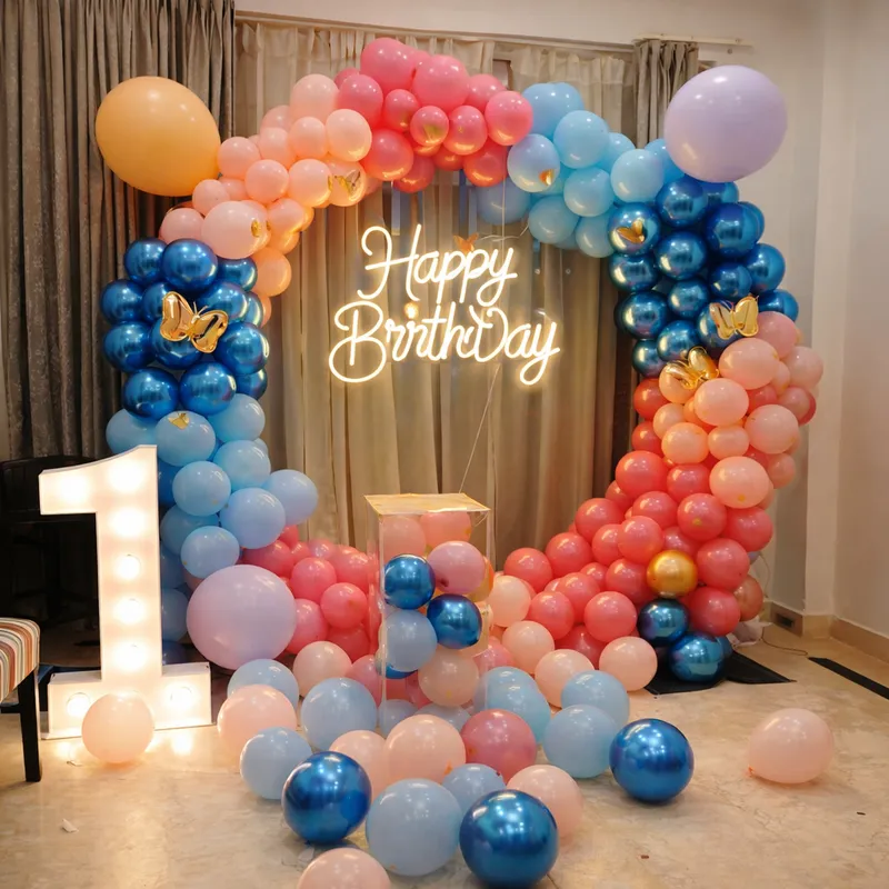 Blue & Rose Gold Ring with 1 Number – balloon and flower decoration by ARVDecor